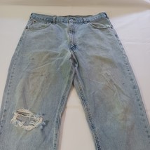 Carhartt Men’s Faded Blue Denim Distressed Jeans Measured Size 37×30 image 12