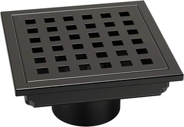 WEBANG 4 Inch Square Shower Floor Drain with Flange, Quadrato Pattern, Black - £27.65 GBP