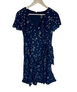 DKNY Womens Navy Zippered Belted Ruffled Hem Lined Floral Flutter Sleeve... - £27.57 GBP