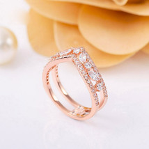 925 Sterling Silver & Rose Gold Plated Sparkling Marquise Double Wishbone Ring - $16.99