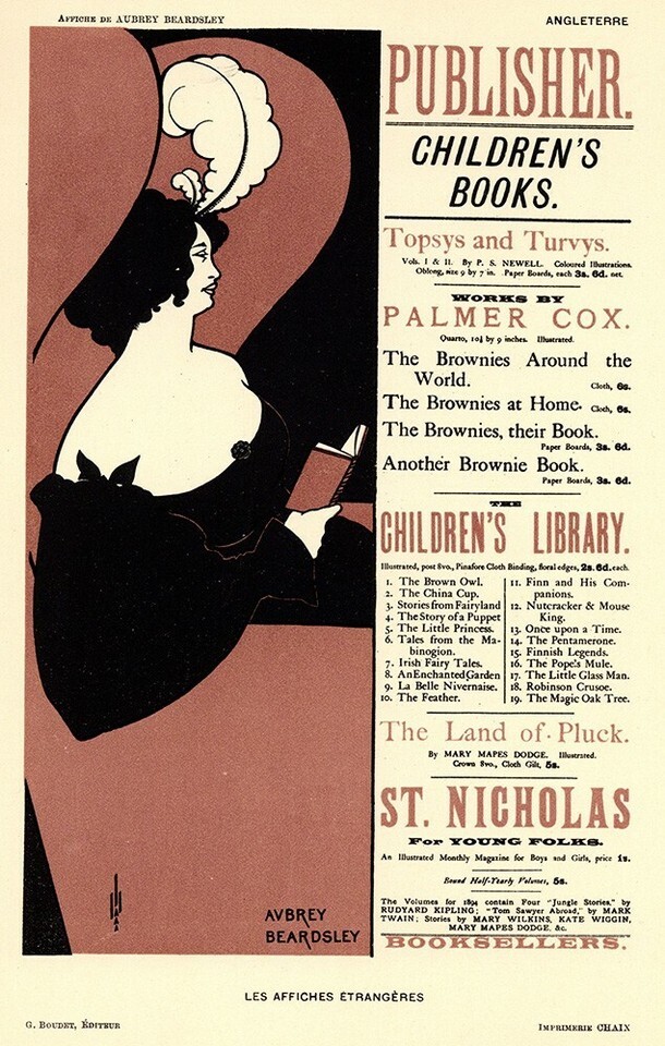 Original 1897 BEARDSLEY Stone Lithograph "Publisher. Children's Books" - $248.81
