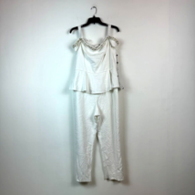 Adrianna Papell Womens 18 White Pearl Peplum Top Jumpsuit NWT BO60 - £50.79 GBP