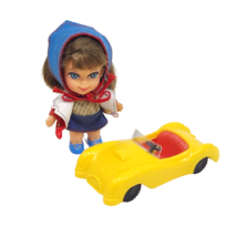 Vintage 1966 Mattel Liddle Kiddles Babe Biddle Doll W/ Red Yellow Car Japan - £95.86 GBP