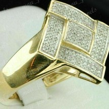 1CT Künstlicher Diamant Quadratisch Statement Herren Band Rosa Ring 14K Gelb - £123.50 GBP