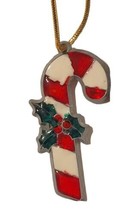 Vintage Stain Glass Sun Catchers Candy Cane w/ Holly Christmas Ornament 2.5” EUC - £7.90 GBP