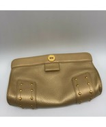 Cole Haan Gold Leather Studded Clutch Bag Purse Pink Interior  - £62.84 GBP