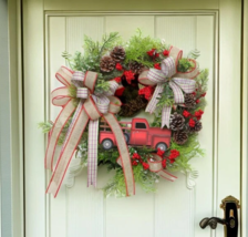 Red Truck Christmas Wreath Garland Door Ornaments Xmas Party Wall Home D... - £15.61 GBP+
