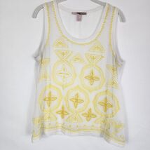 Forever 21 Top Womens Sheer Yellow Beaded Geometric Festival Y2K Size Large - $9.89