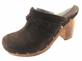 SH30 UGG US 9 Kaylee Brown Braided Suede Wood Mule Studded Clog Sheepskin - £20.12 GBP