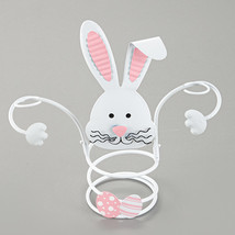 Easter Bunny Wine Bottle &amp; Glass Holder Table Decor, white metal, folds to store - £9.32 GBP