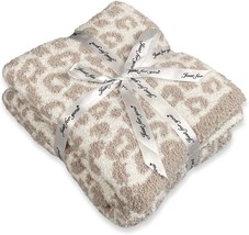 Gy Luxury Fleece Leopard Throw Blanket, 50 X 60 Inches, Stone/Cream,, Travel. - £41.78 GBP