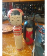 Vintage Japanese Wooden Wood Dolls Geisha Removeable Top Hair 4-6&quot; red f... - £20.86 GBP
