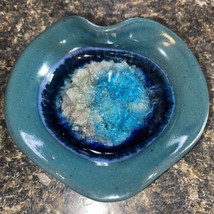 Art Pottery Trinket Dish Green Blue Glaze Geode Crackle Glass Heart Kerry Brooks - £11.95 GBP