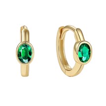 18 Carat Gold Vermiel Emerald Earrings Hoop Huggies Hallmarked Created Emeralds - £23.25 GBP