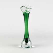 Signed Flygsfors Coquille Vase, Mid Century Modern Emerald Swedish Art G... - $90.00