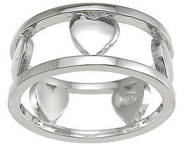 Womens Sterling Silver Rhodium Finish Heart Anniversary Band Ring - £30.40 GBP