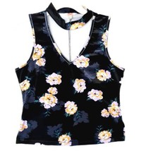 Candies Black Velour Sleeveless Choker  V Neck Top Womens L Floral Print... - $11.78