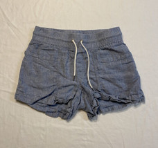 Athleta Cabo Linen 4&quot; Womens Shorts 4 Blue Pockets Drawstring Elastic Summer - £11.42 GBP