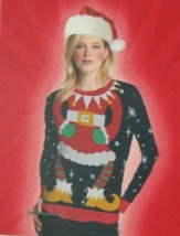 Christmas Women&#39;s Ugly Sweater w/Elf Long Sleeve T-Shirt Select Size Below - £31.31 GBP
