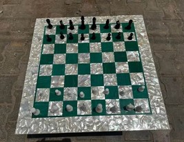 15&quot; Elegant Marble Chess Board Set with Pcs Vintage MOP Stone &amp; Adults G... - $11,102.72 MXN