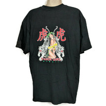 White Tiger Girl Hawaii Hula Asian Writing Mens T-Shirt Black Size Large  - £21.67 GBP