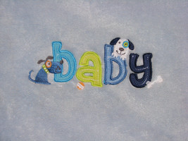 Just Born Baby Boy Blanket Navy Royal Blue Puppy Dog Ball Bone Embroidered Plush - $14.25