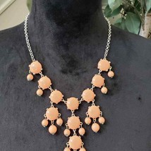 Womens Fashions Peach Silver Beaded Gemstone Collar Necklace with Lobster Clasp - £21.50 GBP