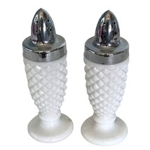 Vintage Milk Glass Salt and Pepper Shaker Set Diamond Pattern Westmorland 4.5&quot; - £25.79 GBP