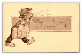 Artist Signed Fred Cavally Bowery Kids Tell Me The News UNP Sepia DB Postcard V5 - £2.68 GBP