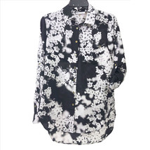 Calvin Klein Black &amp; White Floral Long Roll Tab Sleeves Tunic Women&#39;s Size XS - £16.05 GBP