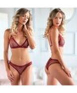 Allure Mesh Bralette &amp; Open Lace Up Panty-Burgundy L/XL-Boxed - $39.99