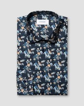 Eton Men&#39;s Men&#39;s Contemporary Fit Floral Print Twill Shirt Navy- EU38 US 15 - $159.99