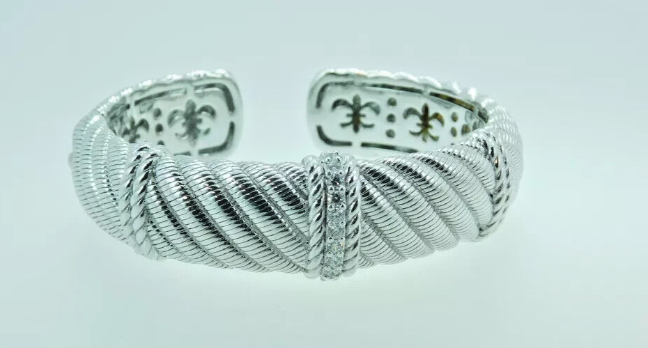 Sterling Silver 925 Judith Ripka CZ Hinge Cuff Bracelet SIZE SMALL - $177.21