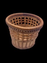 Vintage Basket Wicker Woven Tan Brown 5&quot; Tall Storage Plant / Tissue Holder - $22.09