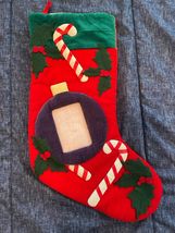 Christmas Holiday Picture Frame Stocking 14.5” Red Candy Canes Presents - $14.00