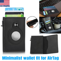 Wallet Genuine Leather Credit Card Money Holder Slim Minimalist Case for AirTag - £20.45 GBP