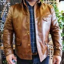Men&#39;s Oil Wax Cowhide Vintage car coat Luxury Cuir Biker Genuine leather... - $99.99