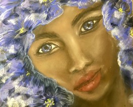 Black woman in violets,fantasy original pastel painting on pastelmat,hom... - £19.57 GBP
