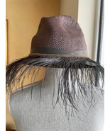 NWT $ 2500 BRUNELLO CUCINELLI Monilli feather Mauve straw Fedora Hat sz L - £236.77 GBP