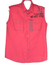 Xios  Men&#39;s Red Black Trim Logo Sleeveless Cotton Shirt Size 2XL - £11.00 GBP
