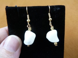 (EE473-171) 10mm bead white Mother of pearl freeform gemstone dangle earrings - £11.01 GBP
