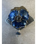 Beveled Rhinestone blue flower brooch Layered Appliqué Metal Vote Vintag... - $46.74