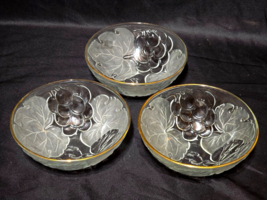 KIG Clear Frosted Gold Rim Soup Cereal Bowl Embossed Grapes &amp; Leaves - S... - $21.36