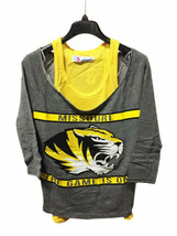 Missouri Tigers 2-in-1 Half-Sleeve Off Shoulder &amp; Tank Top, Gray/Yellow, XL - £13.29 GBP