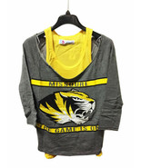 Missouri Tigers 2-in-1 Half-Sleeve Off Shoulder &amp; Tank Top, Gray/Yellow, XL - $313.52 MXN