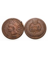 Lot of 2 Indian Cents 1868 + 1876 in About Good Condition, Brown Color - $101.55 CAD