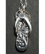 Flip Flop Necklace &amp; Earrings Set Silver Color Rhinestone Bling Beach Sa... - $18.80