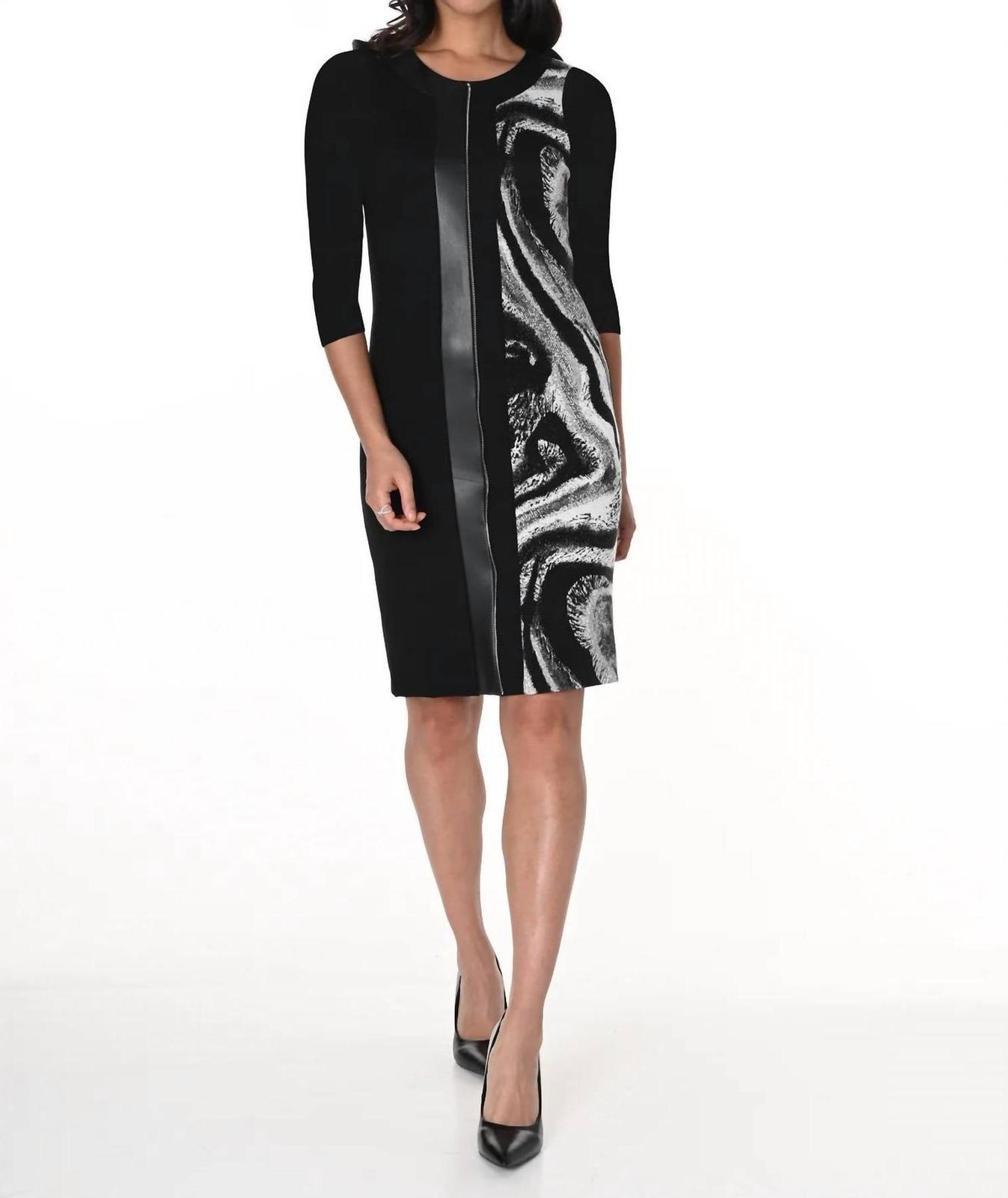 Frank Lyman Front Panel With A Faux Leather Insert Dress Black/grey - $126.00
