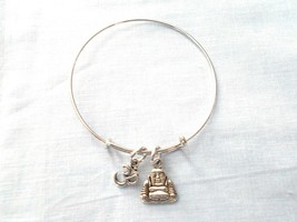 Om and Buddha Silver Alloy Charms On Silver Slider Bangle Cuff Bracelet ... - $5.99