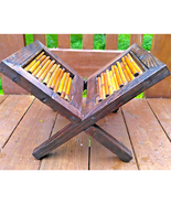BOHO Rustic Wood & Bamboo V Shaped Floor Magazine Rack 13" x 17" In Size - $18.65